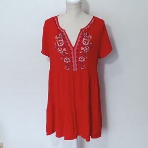 Knox Rose Red Embroidered Mini Short Sleeved Dress Small